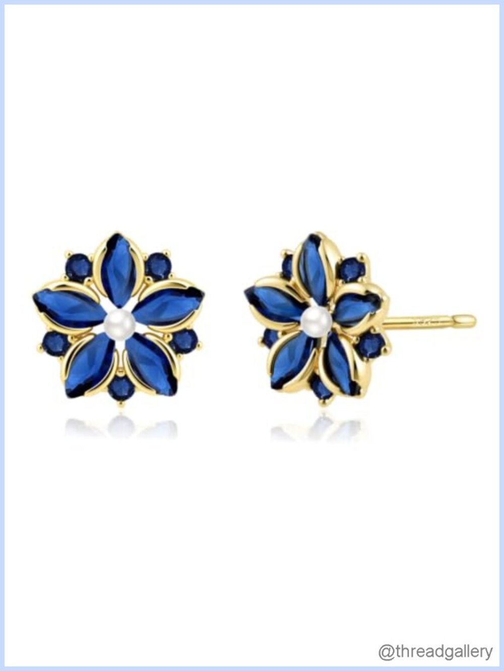 14K Gold Plated Flower Stud Earrings Sterling Silver Posts CZ Pearl